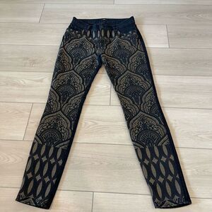 7 For All Mankind 29 Black and‎ Gold Brocade Skinny Leg Jeans Festive Boho Artsy